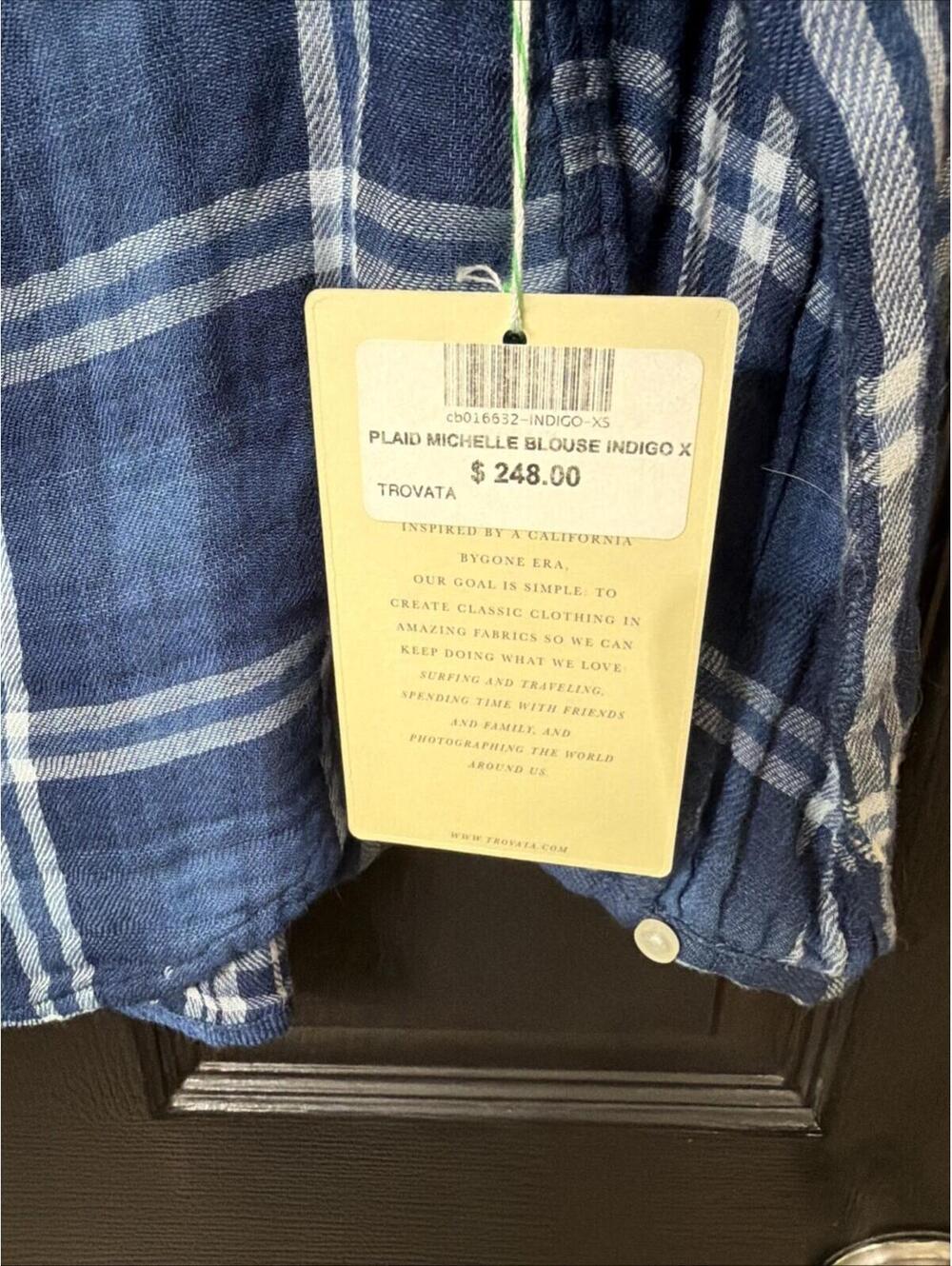 Trovata Birds of Paradise Blue Plaid Button Down Shirt Sz XS Ruffle Trim New - Picture 5 of 9
